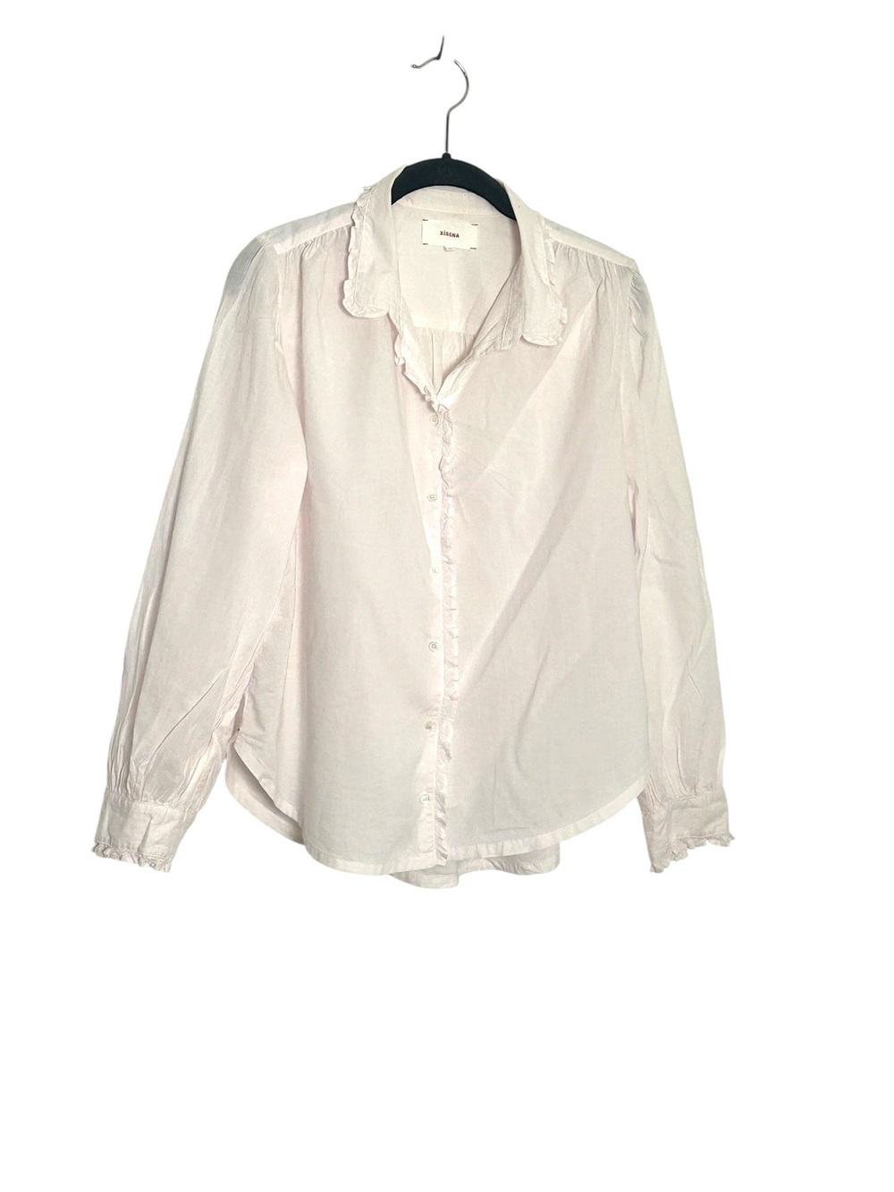 Xirena Hale Shirt Blush Pink Ruffle Cotton Button Down Blouse XS $189
